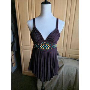 Ella Moss Women's Dark Brown Beaded Top. M